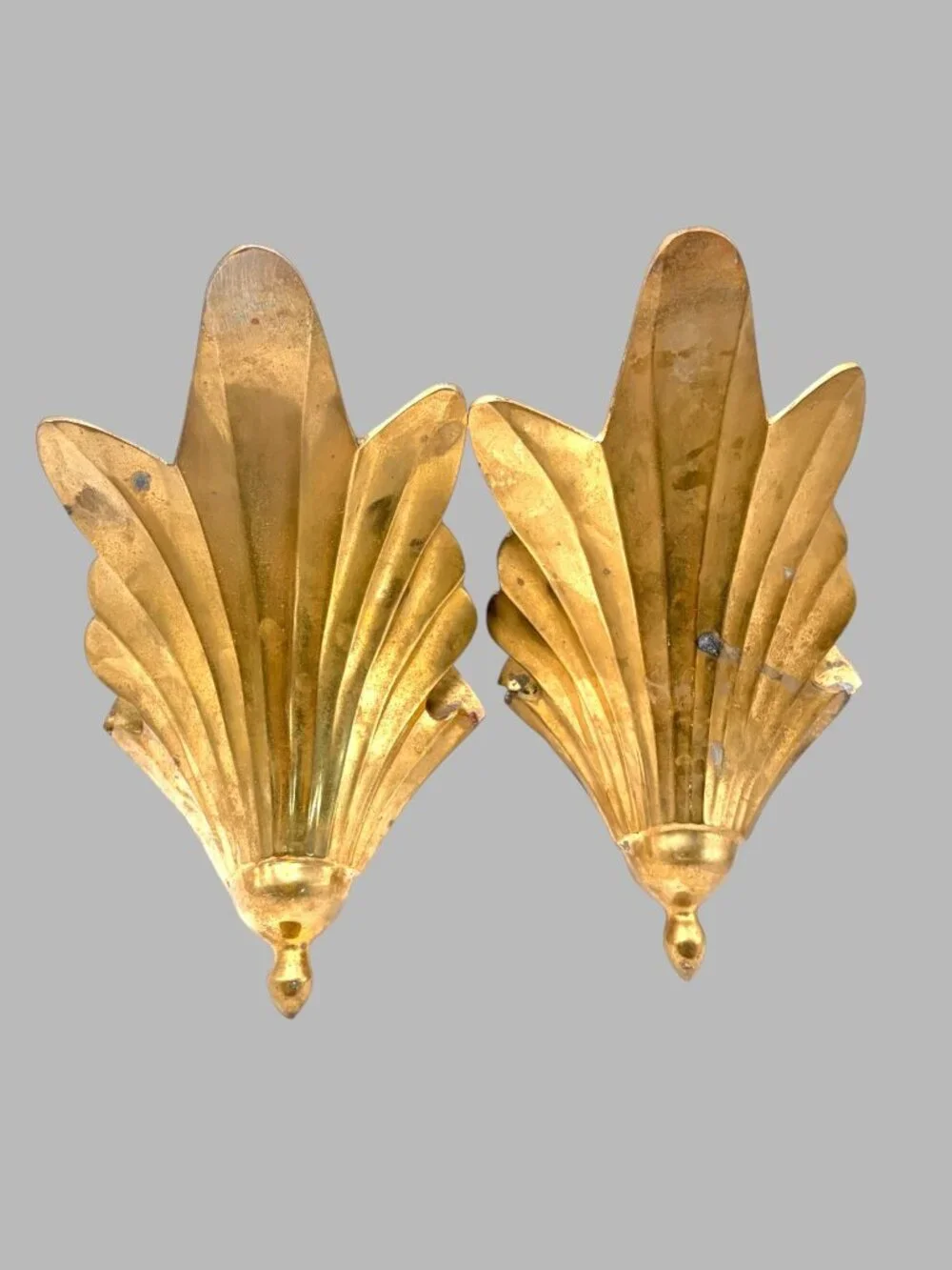 Vintage Brass Wall Sconces Pair India Hollywood Regency Fleur-de-Lis 10